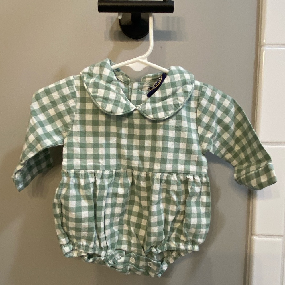 Emma Jean Green Checkerd Baby Bubble / Size 3m / EUC